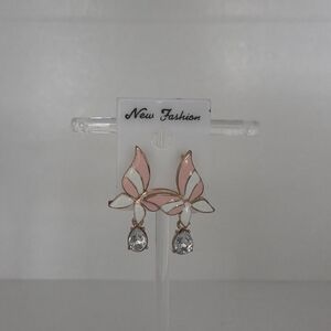 Fashion Jewelry Pink and White Butterfly Earrings